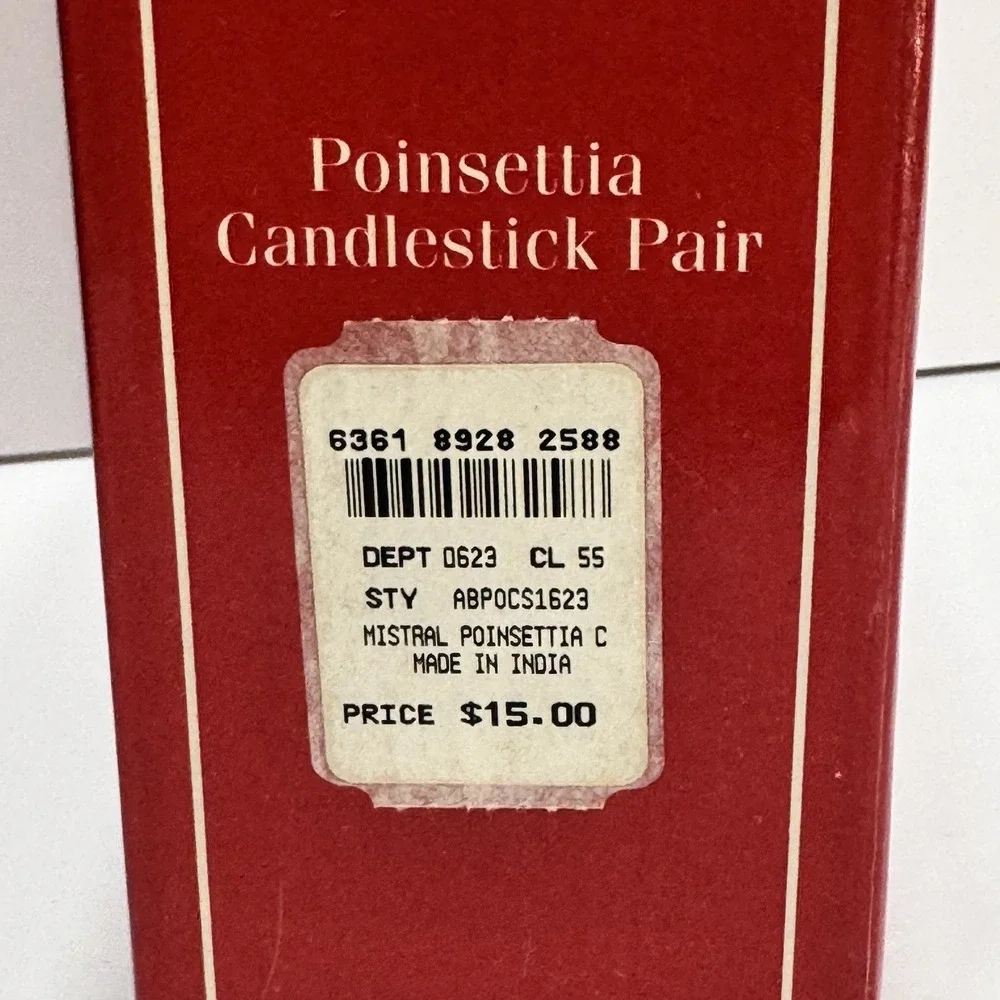 Pair Poinsettia Brass Leaf Candle Holder India Royal Gallery Christmas 2 Vtg New